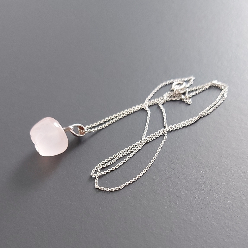 Dainty Rose Quartz Apple Pendant Necklace 925 Sterling Silver Chain - Picture 5 of 16